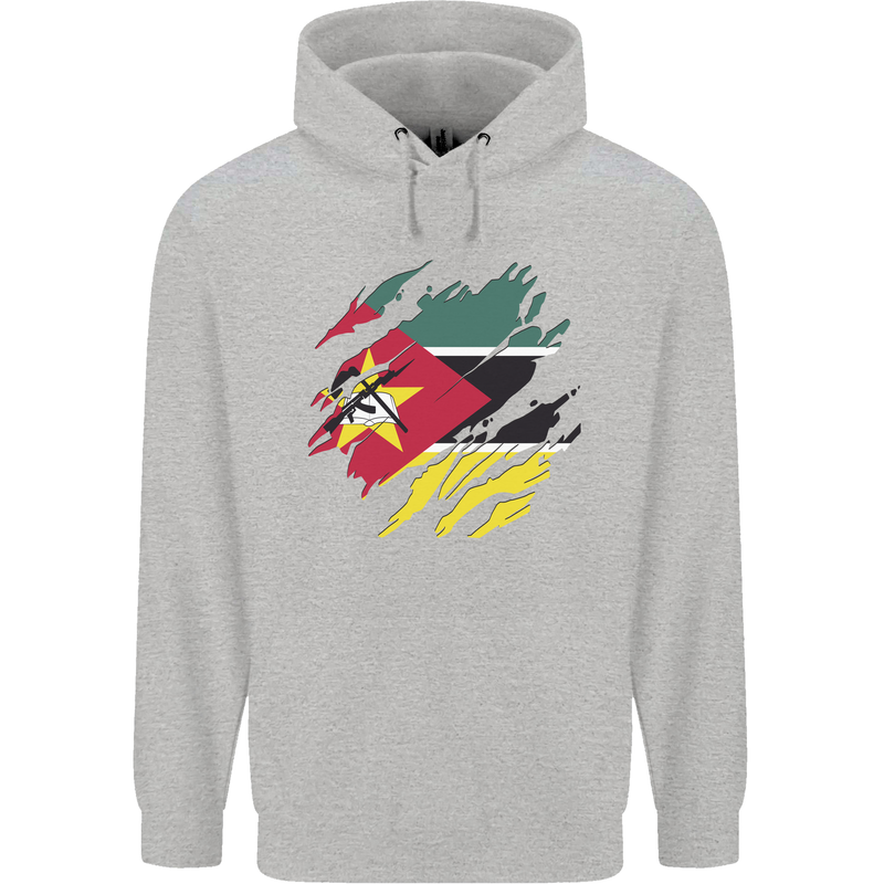 Torn Mozambique Flag Mozambican Day Football Childrens Kids Hoodie Sports Grey