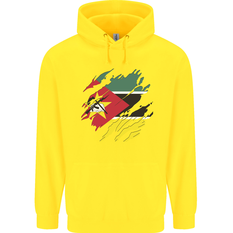 Torn Mozambique Flag Mozambican Day Football Childrens Kids Hoodie Yellow