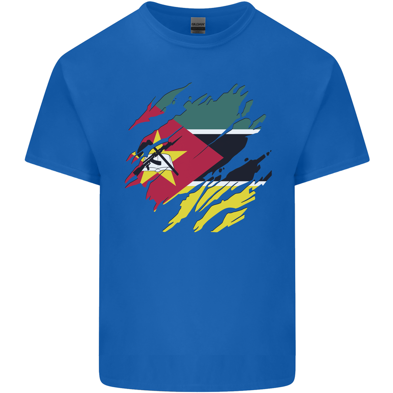 Torn Mozambique Flag Mozambican Day Football Kids T-Shirt Childrens Royal Blue