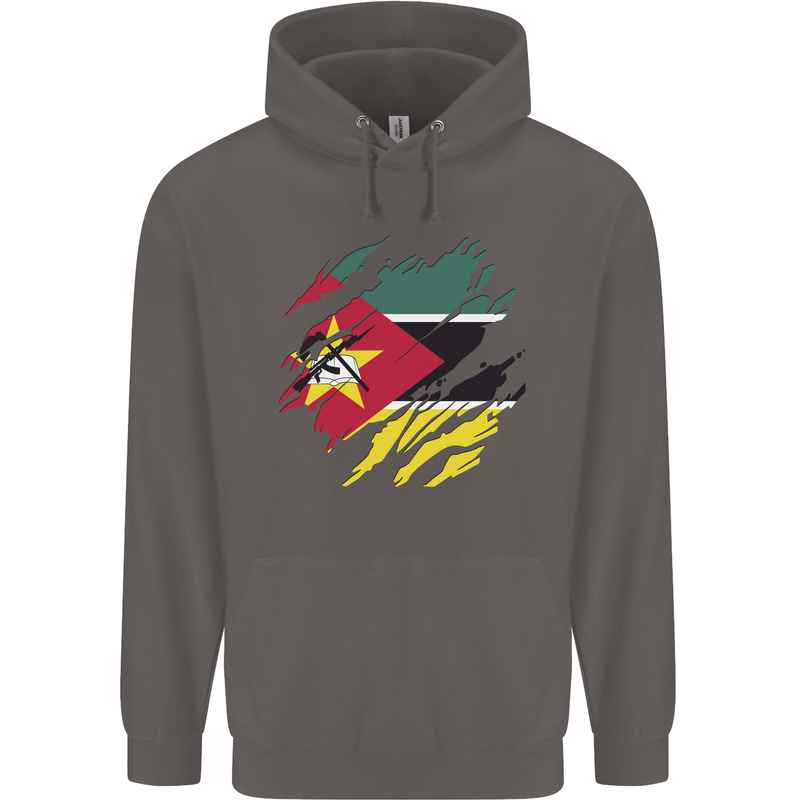 Torn Mozambique Flag Mozambican Day Football Mens 80% Cotton Hoodie Charcoal