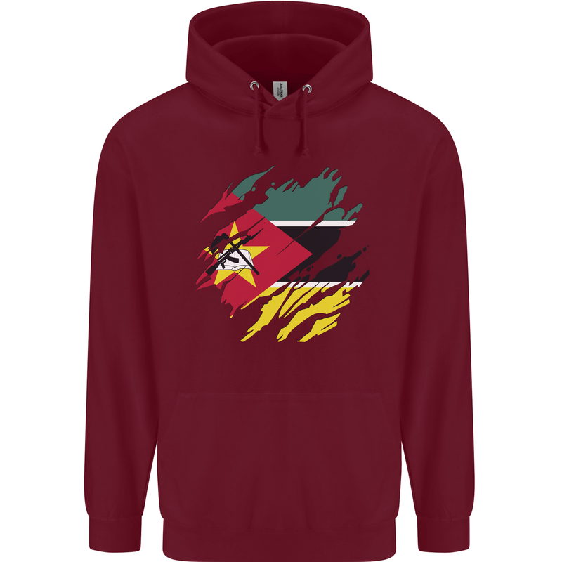 Torn Mozambique Flag Mozambican Day Football Mens 80% Cotton Hoodie Maroon