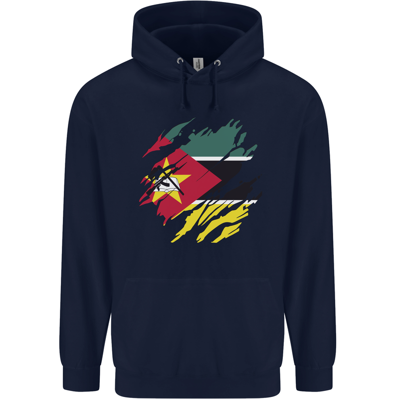 Torn Mozambique Flag Mozambican Day Football Mens 80% Cotton Hoodie Navy Blue