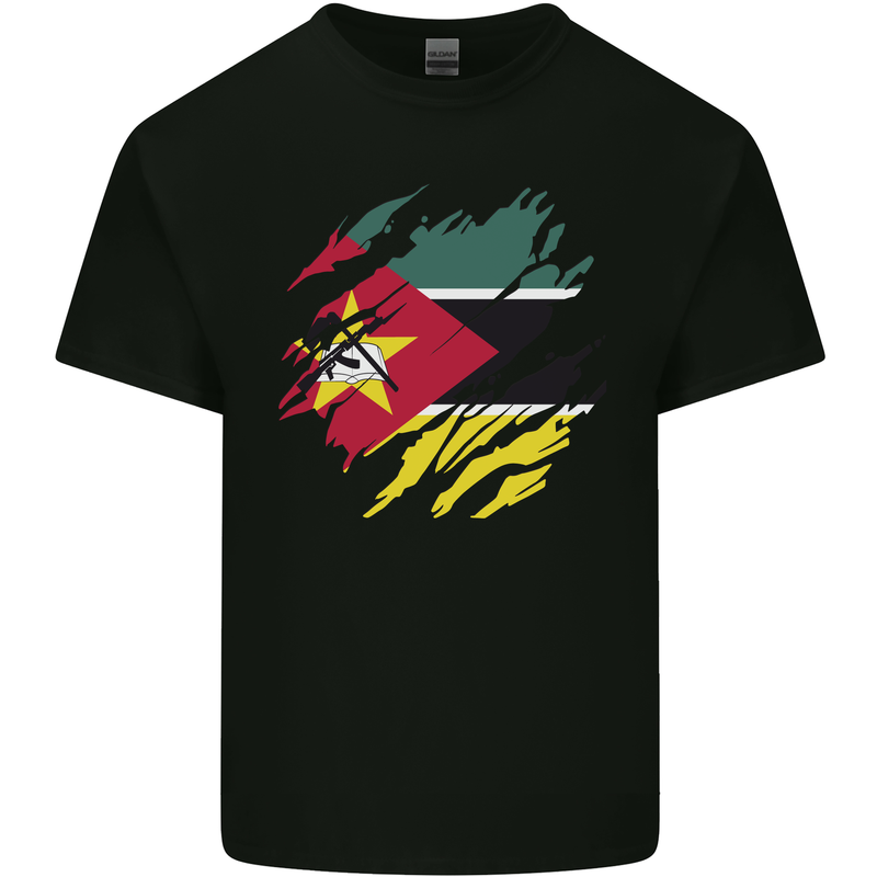 Torn Mozambique Flag Mozambican Day Football Mens Cotton T-Shirt Tee Top Black