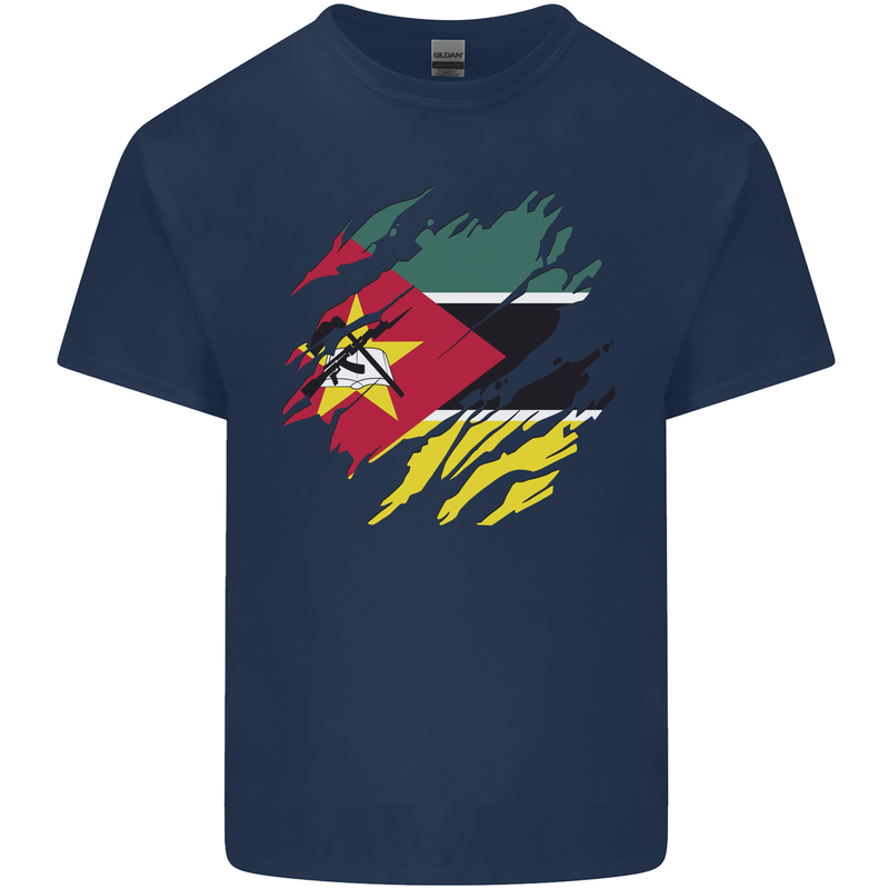 Torn Mozambique Flag Mozambican Day Football Mens Cotton T-Shirt Tee Top Navy Blue