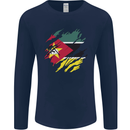 Torn Mozambique Flag Mozambican Day Football Mens Long Sleeve T-Shirt Navy Blue