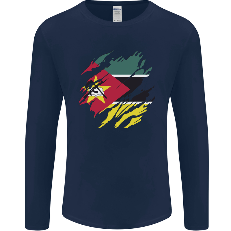 Torn Mozambique Flag Mozambican Day Football Mens Long Sleeve T-Shirt Navy Blue