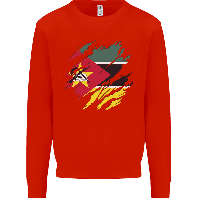 Torn Mozambique Flag Mozambican Day Football Mens Sweatshirt Jumper Bright Red