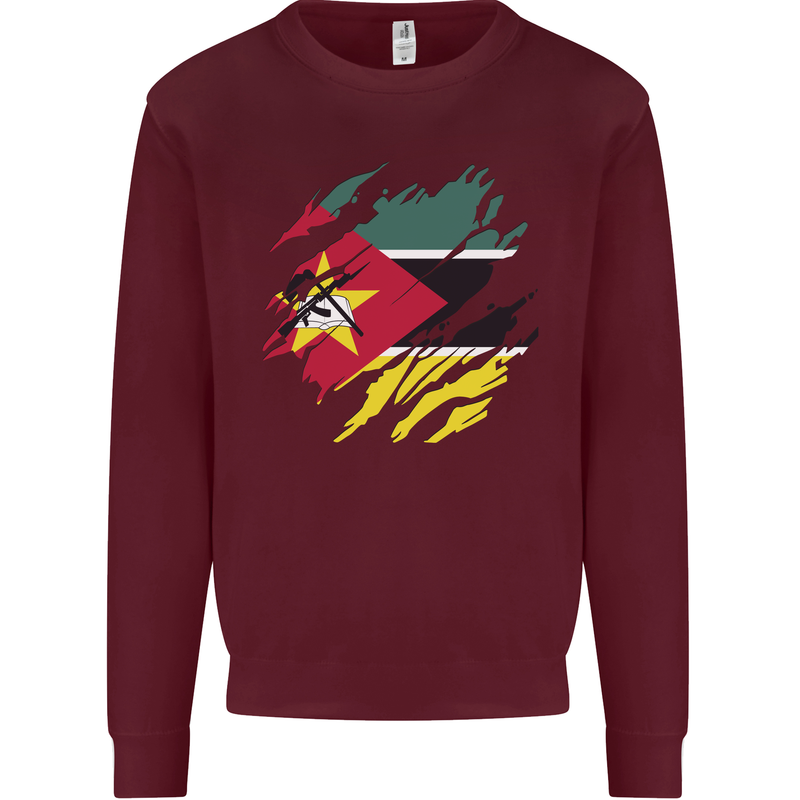 Torn Mozambique Flag Mozambican Day Football Mens Sweatshirt Jumper Maroon