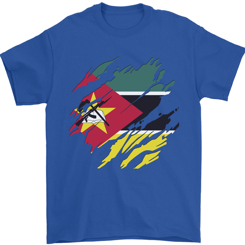 Torn Mozambique Flag Mozambican Day Football Mens T-Shirt 100% Cotton Royal Blue