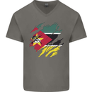 Torn Mozambique Flag Mozambican Day Football Mens V-Neck Cotton T-Shirt Charcoal