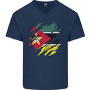 Torn Mozambique Flag Mozambican Day Football Mens V-Neck Cotton T-Shirt Navy Blue