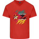 Torn Mozambique Flag Mozambican Day Football Mens V-Neck Cotton T-Shirt Red