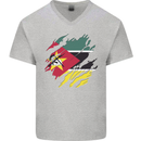 Torn Mozambique Flag Mozambican Day Football Mens V-Neck Cotton T-Shirt Sports Grey