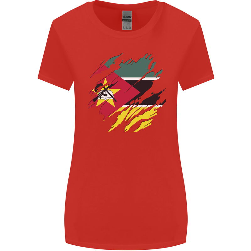 Torn Mozambique Flag Mozambican Day Football Womens Wider Cut T-Shirt Red