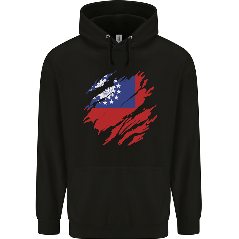 Torn Myanmar Flag Burmese Day Football Childrens Kids Hoodie Black