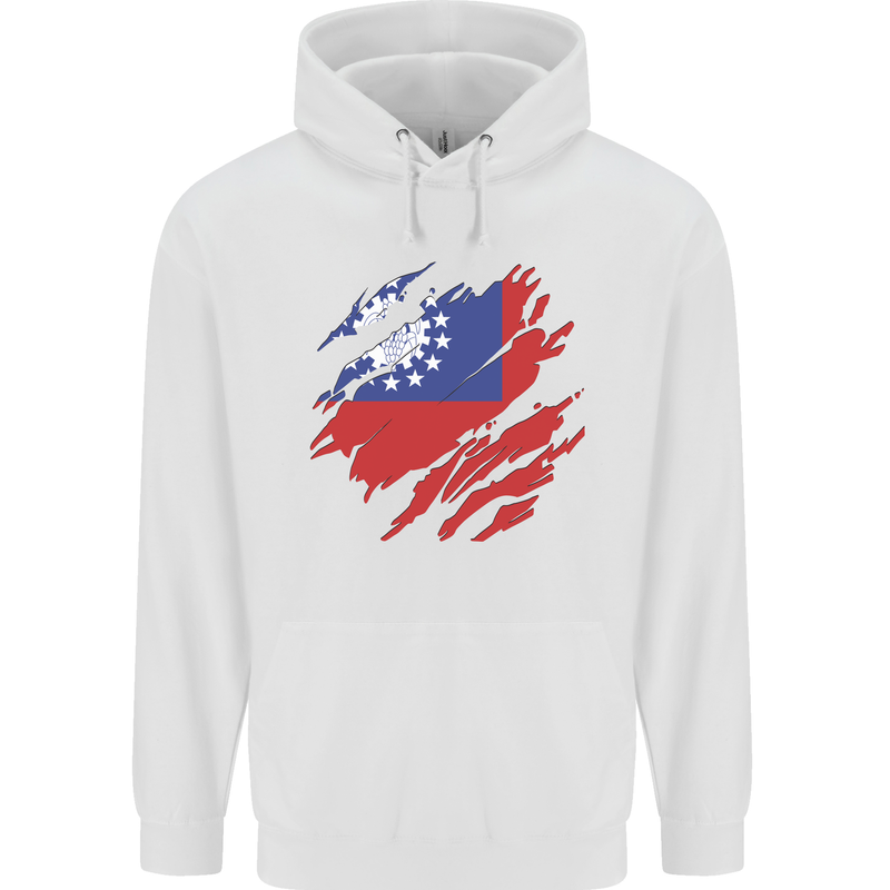 Torn Myanmar Flag Burmese Day Football Childrens Kids Hoodie White