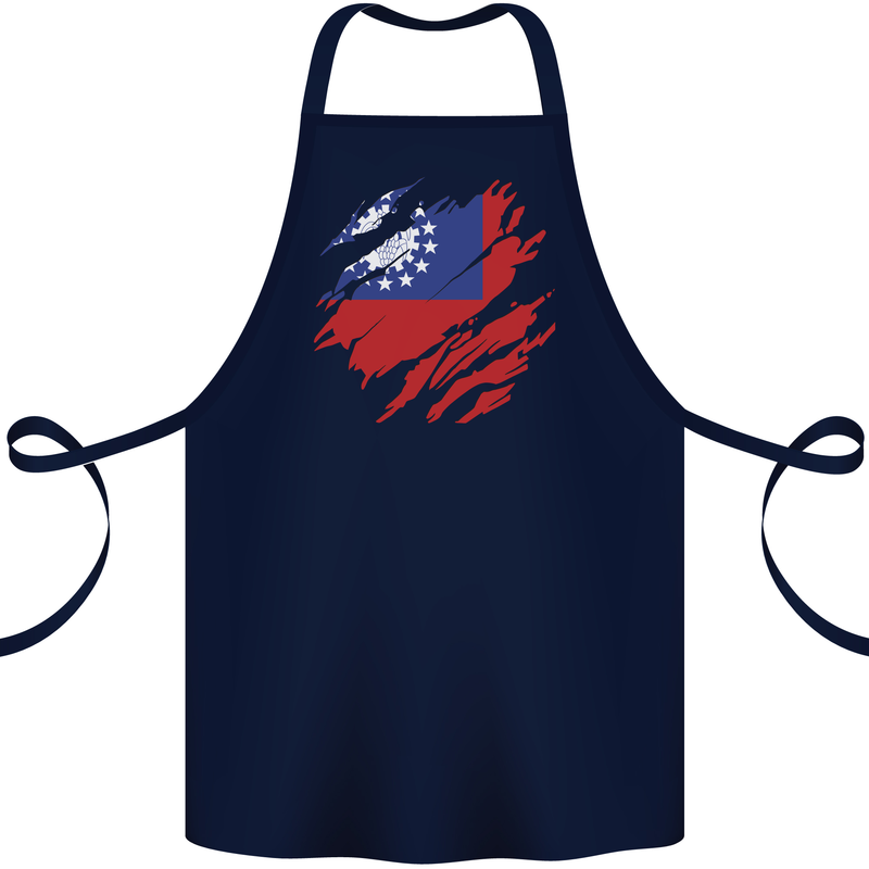 Torn Myanmar Flag Burmese Day Football Cotton Apron 100% Organic Navy Blue