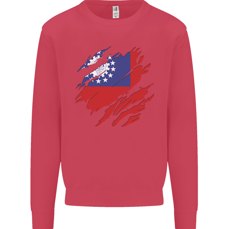 Torn Myanmar Flag Burmese Day Football Kids Sweatshirt Jumper Heliconia