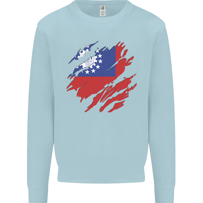Torn Myanmar Flag Burmese Day Football Kids Sweatshirt Jumper Light Blue