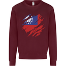 Torn Myanmar Flag Burmese Day Football Kids Sweatshirt Jumper Maroon