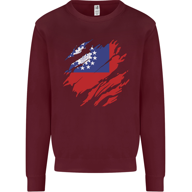 Torn Myanmar Flag Burmese Day Football Kids Sweatshirt Jumper Maroon