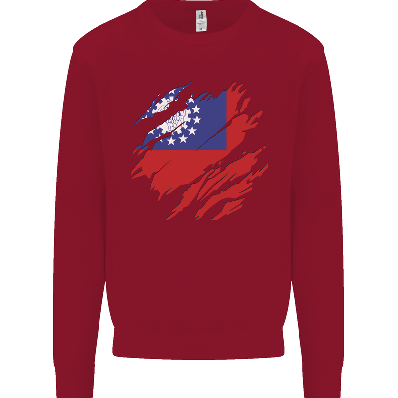 Torn Myanmar Flag Burmese Day Football Kids Sweatshirt Jumper Red