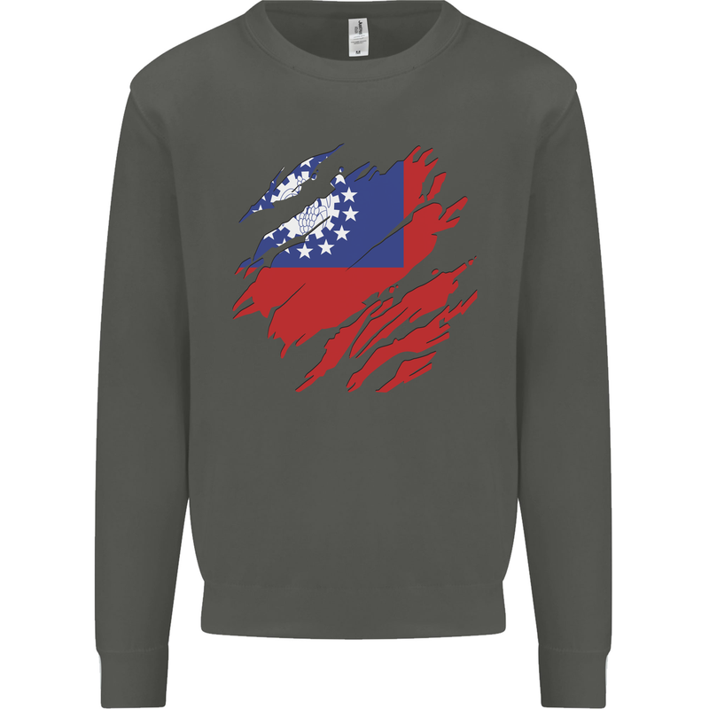 Torn Myanmar Flag Burmese Day Football Kids Sweatshirt Jumper Storm Grey