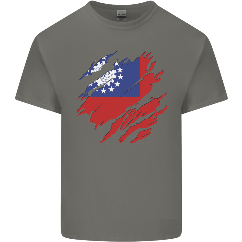 Torn Myanmar Flag Burmese Day Football Kids T-Shirt Childrens Charcoal