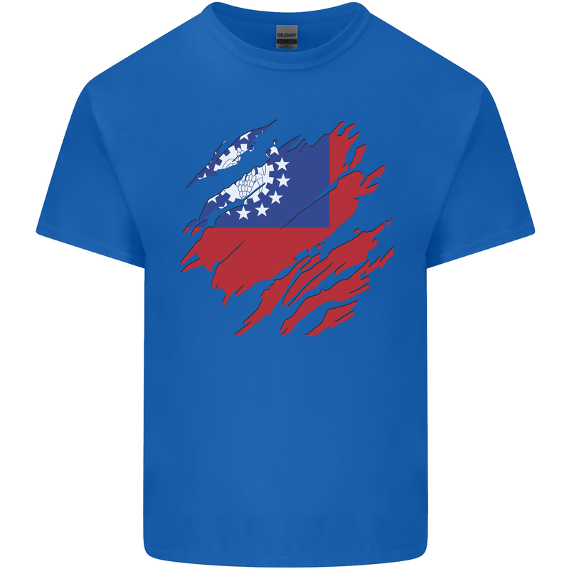 Torn Myanmar Flag Burmese Day Football Kids T-Shirt Childrens Royal Blue
