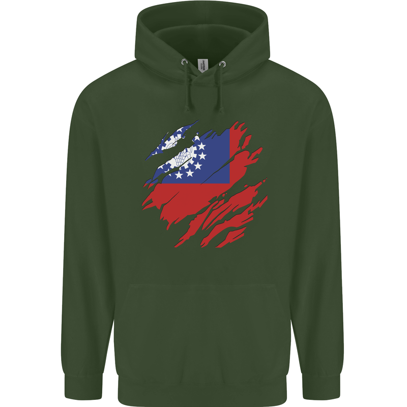 Torn Myanmar Flag Burmese Day Football Mens 80% Cotton Hoodie Forest Green