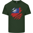 Torn Myanmar Flag Burmese Day Football Mens Cotton T-Shirt Tee Top Forest Green