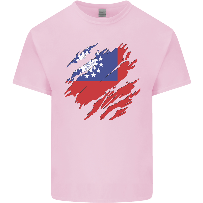 Torn Myanmar Flag Burmese Day Football Mens Cotton T-Shirt Tee Top Light Pink