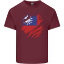 Torn Myanmar Flag Burmese Day Football Mens Cotton T-Shirt Tee Top Maroon
