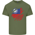 Torn Myanmar Flag Burmese Day Football Mens Cotton T-Shirt Tee Top Military Green