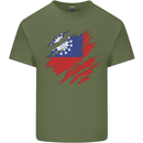 Torn Myanmar Flag Burmese Day Football Mens Cotton T-Shirt Tee Top Military Green