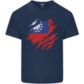 Torn Myanmar Flag Burmese Day Football Mens Cotton T-Shirt Tee Top Navy Blue