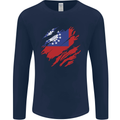 Torn Myanmar Flag Burmese Day Football Mens Long Sleeve T-Shirt Navy Blue