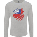 Torn Myanmar Flag Burmese Day Football Mens Long Sleeve T-Shirt Sports Grey