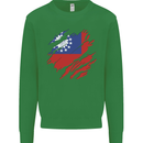 Torn Myanmar Flag Burmese Day Football Mens Sweatshirt Jumper Irish Green