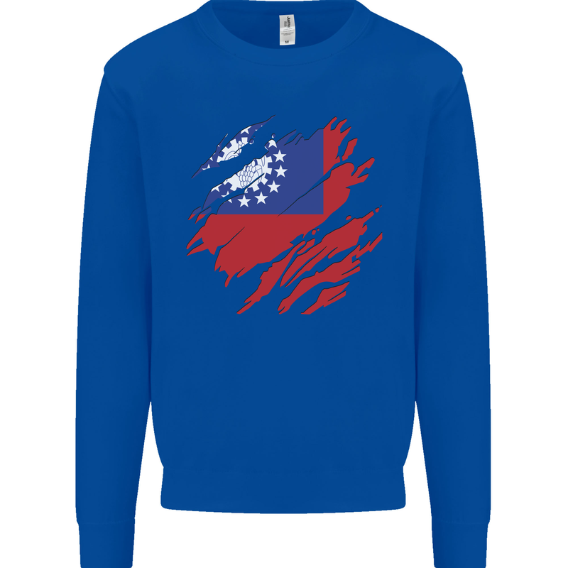 Torn Myanmar Flag Burmese Day Football Mens Sweatshirt Jumper Royal Blue