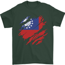 Torn Myanmar Flag Burmese Day Football Mens T-Shirt 100% Cotton Forest Green
