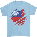 Torn Myanmar Flag Burmese Day Football Mens T-Shirt 100% Cotton Light Blue