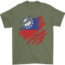 Torn Myanmar Flag Burmese Day Football Mens T-Shirt 100% Cotton Military Green