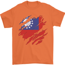 Torn Myanmar Flag Burmese Day Football Mens T-Shirt 100% Cotton Orange
