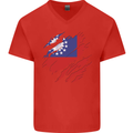 Torn Myanmar Flag Burmese Day Football Mens V-Neck Cotton T-Shirt Red