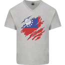 Torn Myanmar Flag Burmese Day Football Mens V-Neck Cotton T-Shirt Sports Grey