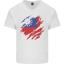 Torn Myanmar Flag Burmese Day Football Mens V-Neck Cotton T-Shirt White