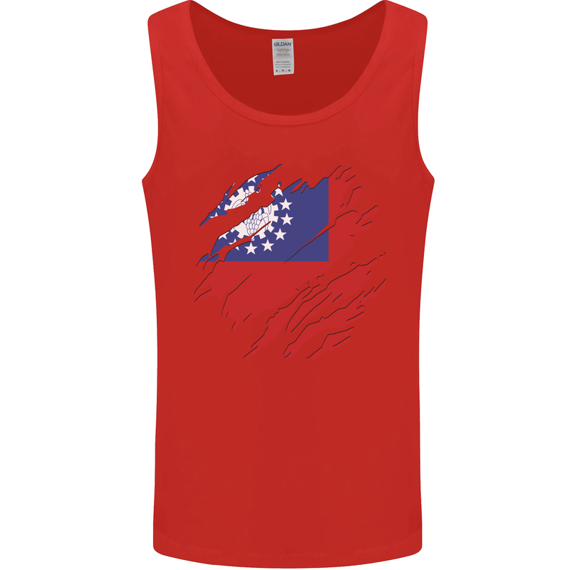 Torn Myanmar Flag Burmese Day Football Mens Vest Tank Top Red