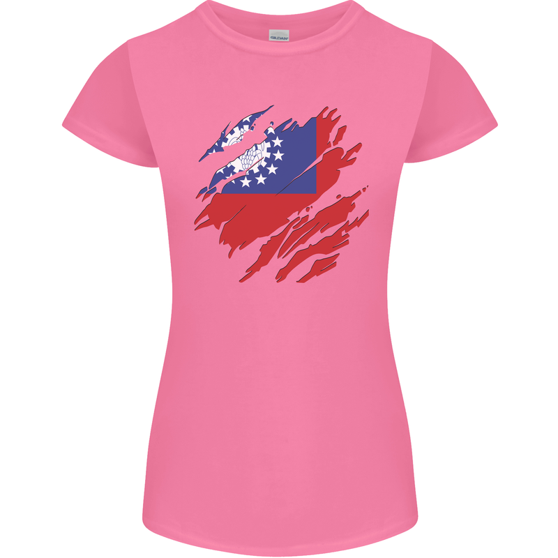 Torn Myanmar Flag Burmese Day Football Womens Petite Cut T-Shirt Azalea