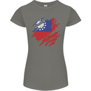 Torn Myanmar Flag Burmese Day Football Womens Petite Cut T-Shirt Charcoal